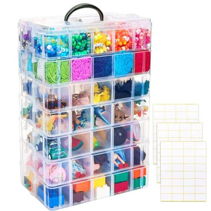 SGHUO 7-Tier Stackable Storage Container Box with 70 Compartments, Plastic Organizer Box for Arts and Crafts, Toy, Fuse Beads, Washi Tapes, Sewing Supplies - style: 7 tier