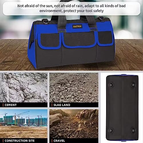 FASTECH 17 Inch Heavy Duty Tool Bag With Wide Mouth for Tool Storage, Carrier and Organizer, Tool Tote For Men/Women, Wide Mouth Tool Bag with Inside Pockets (17 Inch) - size: 17inch
