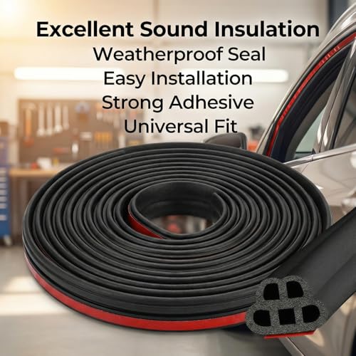 5-Hole 33ft/10m Automotive Weatherstrip Seal, Double Layer Rubber Door Edge Guard, Self-Adhesive Sound Deadening Seal Strip for Car, SUV, Truck Door Gap Protection (Black)