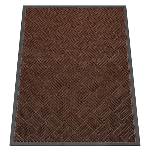 Indoor Outdoor Door Mat, 4’x 3' Doormat for Entryway, Rubber Backing Non Slip Front Door Mat Outside Entrance, Super Absorbent Commercial Floor Mat for Home Office, Brown - color: Brown Diamond, size: 3' x 4' (Rectangular)