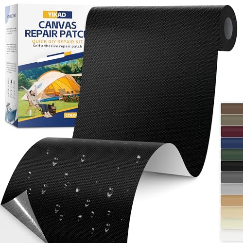 Fabric Repair Tape, Self Adhesive Canvas Repair Patch, Waterproof Outdoor Canvas Tape/Patch Kit for Sun Shades Clothing Tent Awnings Boat Cover Couches Black 4x71 inch - color: Black, size: 4" x 71"