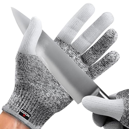 NoCry Cut Resistant Work Gloves for Women and Men, with Reinforced Fingers; Comfortable, 100% Food Grade Kitchen Cooking Hand Protection; Ambidextrous Safety Gear for Cutting; Level 5 Protection - color: Reinforced (Grey), size: Large
