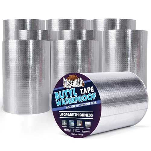TAPEBEAR 9Rolls Extra Thicker Butyl Tape Waterproof 8inch x16feet, 51mil Aluminum Butyl Sealant Tape, Duct Sealing Adhesive for RV Roof Repair, Boat and Pipe Sealing, Metal, Roof Leak Patching - size: 9Rolls/8inch x 16feet