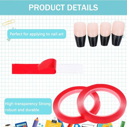 2 Rolls Nail Art Tape, 98FT Double Sided Tape Nails, Waterproof Removable Traceless Clear Mounting Tape, Press on Nail Supplies for Nail Tips Colors Designs Showcase