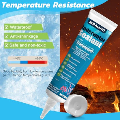 Aquarium Safe Silicone, Aquarium Silicone Transparent Underwater Sealant Fish Tank Waterproof Strong Adhesion Good Flexibility Underwater Bonding for Fish Tank, Pools Transparent, 120ml