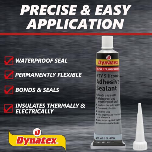 Dynatex 143372 Clear RTV Silicone Adhesive/Sealant, 85g Waterproof RTV Sealant, Single Component RTV Silicone Sealant, Permanent Flexibility, Insulates Thermally and Electrically