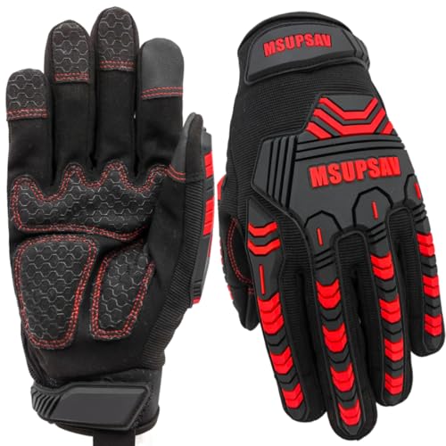 Work Gloves,Mechanics TPR Impact Glove,Anti-Vibration,Heavy Duty Impact Protection,Touchscreen Capable,Medium,Red+Black - color: Red+black, size: Medium