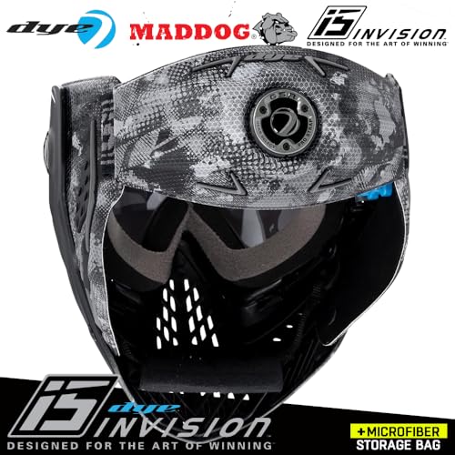 Maddog Dye i5 Thermal Anti-Fog Paintball Airsoft Mask Goggle System Combo with Microfiber Bag | Safety Certified Protection - color: Dyecam Black Fade