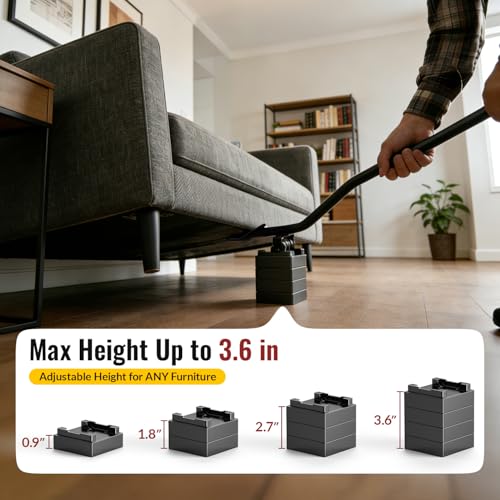HOLKIE Heavy Duty Furniture Jack for Sliders on Carpet,Back Saving Furniture Lifter Tool for Pads on Hardwood Floors,660 Lbs Load Appliance Lifter Jack & 4 Stackable Blocks to Raise Furniture