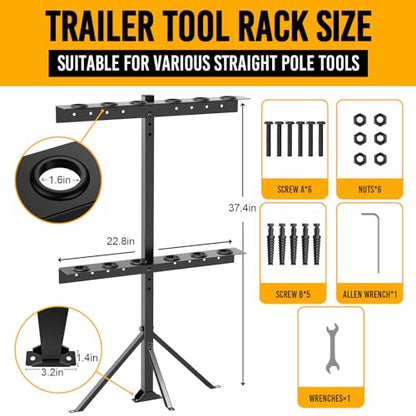 Utility Trailer Tool Rack, Shovel Rack for Truck, Rake Shovel Holder Landscape Hand Tool Accessories for Trailer Truck with 6 Rubber Holes with Brackets, Black - size: 6 Hole Tool Rack