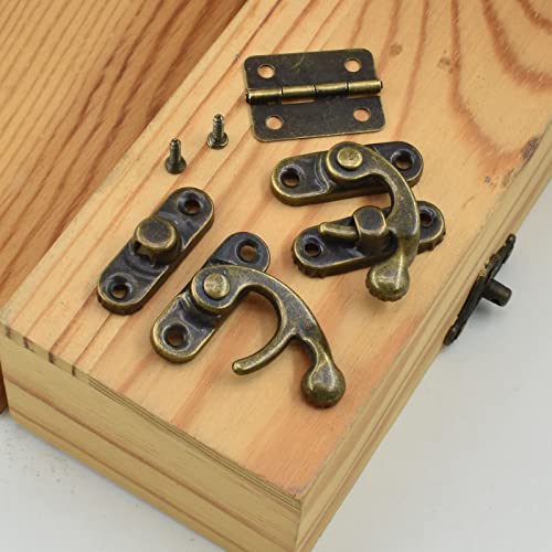 40Pcs Antique Bronze Box Hinges and 20 Sets Antique Right Latch Hook Hasp Wood Jewelry Box Hasp Catch with Matching Screws Kit for Decorative DIY Jewelry Cabinet Small Wooden Box