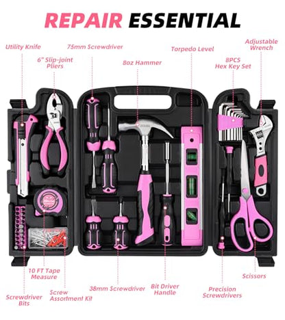 DOWELL 123-Piece Pink Home Repair Tool Kit for Women & Girls - All-in-One DIY Toolkit with Ergonomic Handles, Durable Toolbox, Non-Slip Grips | Perfect Gift for Wives, Moms, Crafters - size: 123PCS
