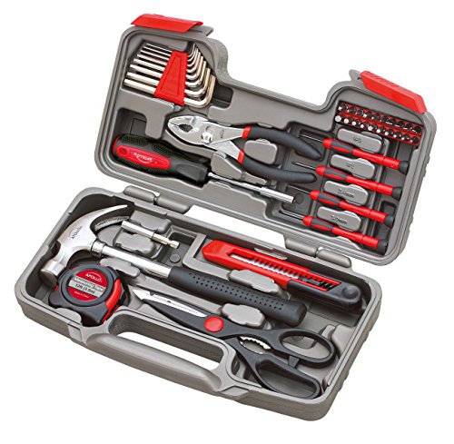Apollo Tools Original 39 Piece General Household Tool Set in Toolbox Storage Case with Essential Hand Tools for Everyday Home Repairs, DIY and Crafts Red/Black - DT9706 - color: Red, size: 39-Piece (with Slip Joint Pliers + Scissors)