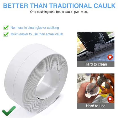 White Caulking Tape for Toilet and Bathtub Self Adhesive, 1.5" x13.5Ft Sealant Caulk Strip Sealing Tape for Bathroom Peel and Stick Floor Shower Wall Tile and Kitchen Edge Protector - style: White-1.5IN-13.5FT-A