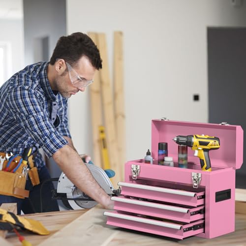 Heavy-Duty Metal Tool Chest with Drawers, Powder-Coated for Garage & Home (Pink) - color: Pink