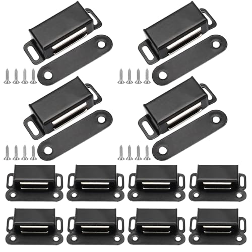 12Pcs Cabinet Door Magnets Catch Magnetic Door Catch, Magnetic Shutter Hardware Drawer Magnet Latch Cabinet Magnets for Closure Cupboard Closet Bathroom(Black) - color: Black