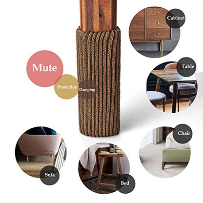 Chair Leg Protectors for Hardwood Floors, High Elastic Knitted Non Slip No Scratch Noise Furniture Socks, Suitable for Most Round or Square Furniture Feet 16Pcs, Brown