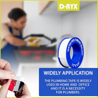 D-NYX 4 Rolls 1/2 Inch(W) X 520 Inches(L) Teflon Plumbers Tape, Duct Sealant Tape for Shower Head, Plumbing Thread Tap, Water Pipe Sealing Plumbers PTFE Thread Seal (5 Pack) - size: 5 Pack