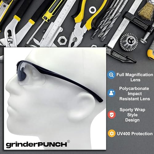 grinderPUNCH Full Lens Magnification Safety Glasses Readers ANSI Z87 Impact Resistant Diopter Magnifying Reading Glasses - style: +2.50 Diopter