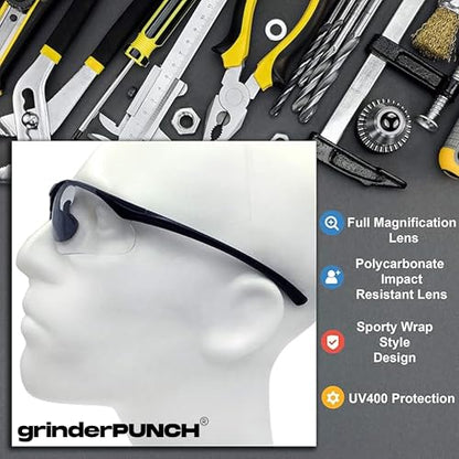 grinderPUNCH Full Lens Magnification Safety Glasses Readers ANSI Z87 Impact Resistant Diopter Magnifying Reading Glasses - style: +1.00 Diopter