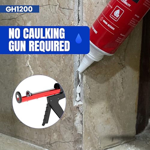 GH1200 White Silicone Sealant - 150 ML/5 FL Oz Waterproof Sealant for Kitchen & Bathroom - Shrink & Crack Proof Silicone Caulk - Indoor & Outdoor Use Sealant - Strong Formula Silicone Adhesive Tube
