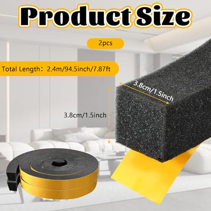 SHENLIU 2 Rolls Foam Weather Stripping with Adhesive, 1.5 Inch x 1.5 Inch High Density Seal Strip Adhesive Closed Cell Weather Strip Total 16 Feet Long for Uneven Gaps Doors Windows
