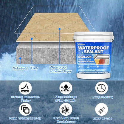 Liquid Waterproof Sealant Clear - 5 Gallon, Wadities Wall Bathroom Roof Water-Based Waterproof Coating, Invisible Repairing Leak Patch & Seal Liquid Rubber Sealant for Indoor and Outdoor - style: 5 Gallon Clear