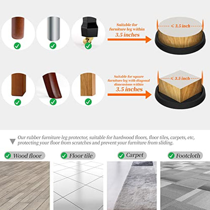Furniture Pads,8 Pcs 3.5 Inch Rubber Non Slip Coasters Hardwood Floor Protectors for Furniture Legs Sofa Bed Piano Chair Feet Prevent Sliding Stoppers - size: 3.5 inch