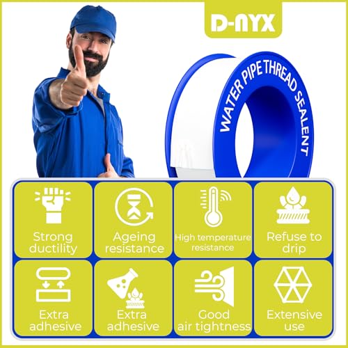 D-NYX 1, 4 or 5 Rolls 1/2 Inch(W) X 520 Inches(L) Teflon Plumbers Tape, Duct Sealant Tape for Shower Head, Plumbing Thread Tap, Water Pipe Sealing Plumbers PTFE Thread Seal (1 Pack) - size: 1 Pack