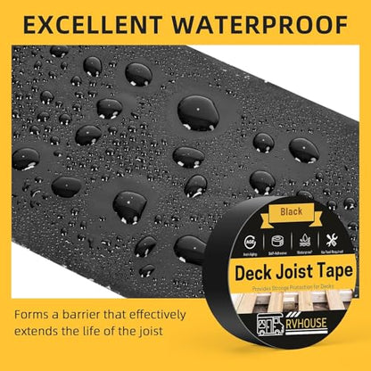 Deck Joist Tape 2 Inch x 50 Ft – Waterproof Butyl Sealant Tape for Extreme Temperature, UV Resistant & Anti-Corrosion, Ideal for Wood Joists, Beams, RV Roof & Outdoor Deck Protection - size: 2" X 50 Ft