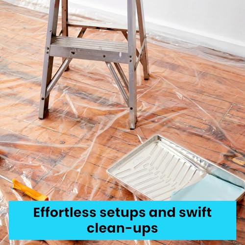 VicMore Clear Plastic Drop Cloths - Water & Dustproof, Odorless Plastic Sheet for Renovations, DIY Projects - Durable Paint Tarp with 1mil Thickness - Floor Covering & Dust Cover - 4 x 12’ - 2 Pack - size: 4FT x 12FT, 2 PACK, MEDIUM-DUTY