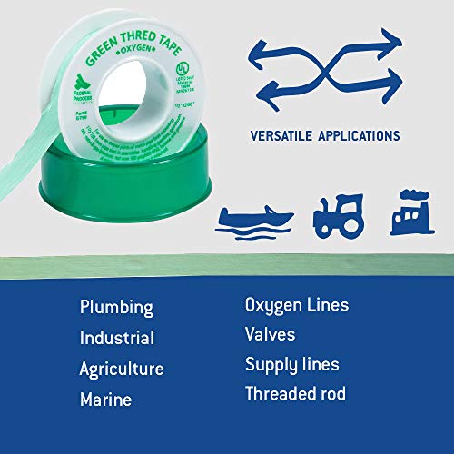 Gasoila Green PTFE Thread Seal Tape – Professional-Grade, 1/2 Inch x 260 Inch, High-Density Thread Tape for Oxygen Lines – Leak-Proof Seal, Non-Toxic, 3 Pack - size: 1/2 Inch x 260 Inch Roll- 3 Pack