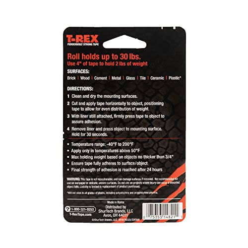 T-Rex Waterproof Mounting Tape, Clear (285338) (Pack of 2) - size: 25mm X 1.5m (Pack of 2)