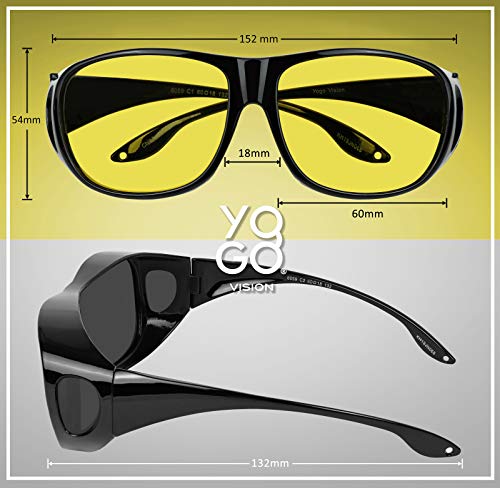 Fit Over Wrap Sunglasses Polarized Lens Wear Over Eyeglasses 100% UV Protection for Men and Women - color: Yellow Night Driving Lens and Silver Mirror Lens