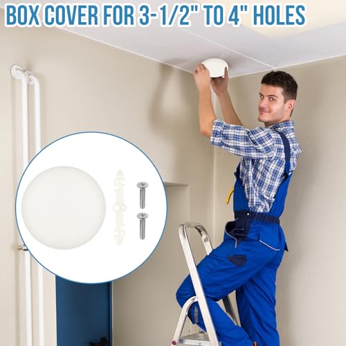 2Pcs CP3540 Ceiling Cover Plate, Round Electrical Box Cover for 3-1/2" to 4" Holes, Paintable White Plastic Hole Plates for Smoker Detector, Living Room & Office