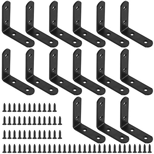 Glarks 15 Sets 65mm Black L Bracket Right Angle Corner Brace Joint Fastener for Wood Chair Bookshelf Board Window Furniture Cabinet (65x65x3mm) - size: 65x65x3mm