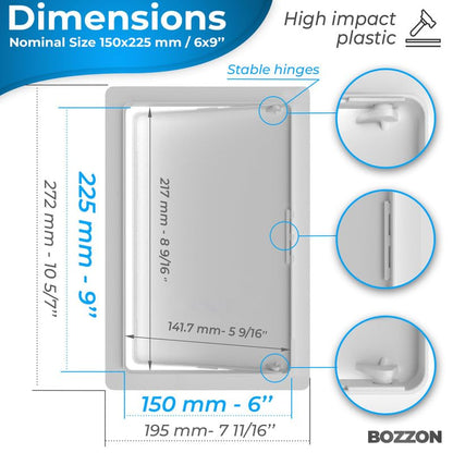 Access Panel for Drywall - 6 x 9 inch - Wall Hole Cover - Access Door - Plumbing Access Panel for Drywall - Heavy Durable Plastic White - size: 6 x 9