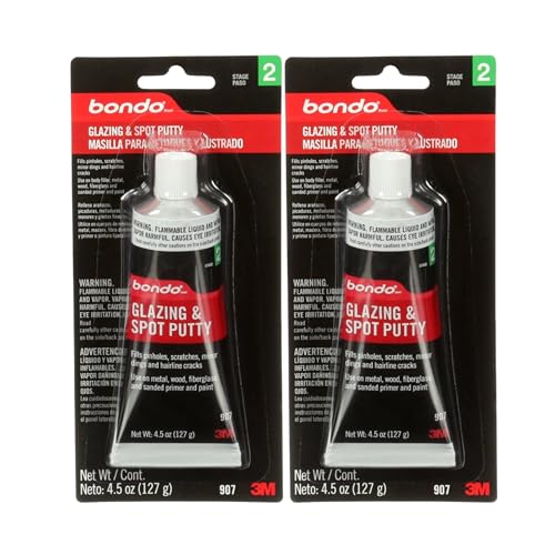 3M Bondo Glazing and Spot Putty 2 Pack (2 x 4.5 oz Tubes = 9 oz Total) Nitrocellulose red auto Body Finishing Putty for pinhole, Scratch and Small dent Repair on Metal, Fiberglass and Wood - size: 2 Pack