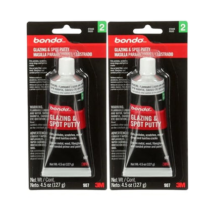 3M Bondo Glazing and Spot Putty 2 Pack (2 x 4.5 oz Tubes = 9 oz Total) Nitrocellulose red auto Body Finishing Putty for pinhole, Scratch and Small dent Repair on Metal, Fiberglass and Wood - size: 2 Pack