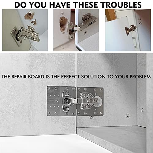 8 Pcs Stainless Steel Cabinet Hinge Repair Plate Kit with Screws and Mounting Tools for Wooden Kitchen Cabinets and Doors
