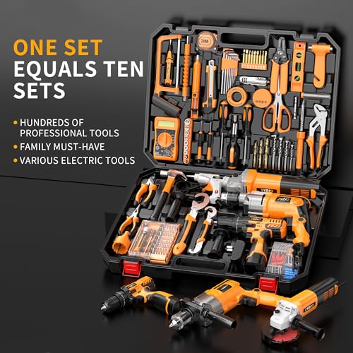 IZIO 42-Piece General Home Repair Tool Set with Drill, Grinder & Multimeter - Ideal Gift Idea for Men, Dad, Husband, Homeowners - Complete DIY Hand Tool Kit for Housewarming, Birthday, Christmas
