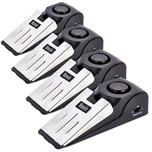 Door Stop Alarm, Door Stopper with 120DB Security Alarm, Floor Wedge Doorstop for Travel Apartment Home House (Pack of 4) - color: Black, size: 4 Pack