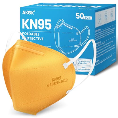 akgk KN95 Face Mask 50 PCS, Breathable Protection Masks, 5-Ply KN95 Masks, Cup Dust Safety Masks - color: Tangerine