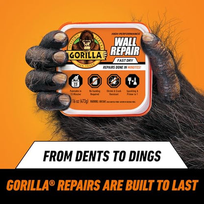Gorilla Heavy Duty Wall Repair Spackling + Primer, 16 Ounce Tub,White