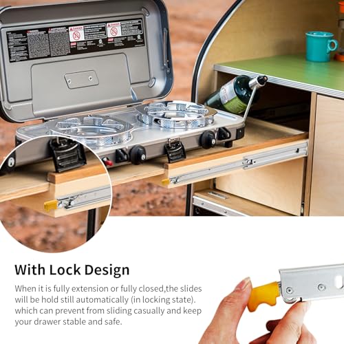 YENUO Heavy Duty Drawer Slides with Lock 12 14 16 18 20 22 24 26 28 30 32 34 36 38 40 44 48 52 56 60 Inch Full Extension Side Mount Ball Bearing Locking Rails Track Glides Runners Load 500 Lbs 1 Pair - size: 12 Inch, style: Load:500 lb (With lock) -W:76mm