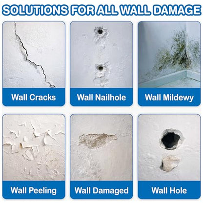 Drywall Repair Kit – 2×8.47 oz Putty Jars with 2×2″ & 4×4″ Wall Patch Mesh, Small & Large Scrapers & 2 Sandpapers | Quick-Dry Spackle & Sheetrock Crack Filler for Wall, Ceiling & Plaster Repair - color: 2 Pack & 3 Wall Patches