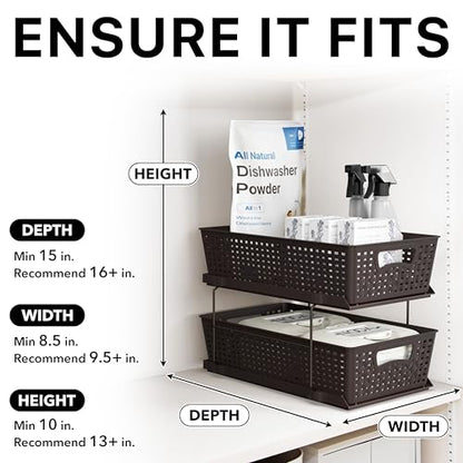 Simple Houseware 2 Tier Bathroom Organizer Tray Pull-Out Sliding Drawer, Under Sink Storage, Brown - color: Brown