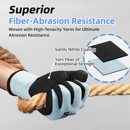Schwer 6 Pairs Safety Work Gloves with Sandy Nitrile Coating, Extreme Fiber-Abrasion Resistance(Level 6-Certified) Heavy Duty Working Glove with Grip for Men Women, A2 Cut Glove, for Construction, XL - size: X-Large