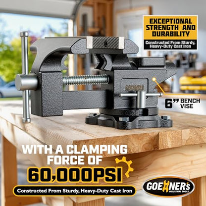6-Inch Bench Vise Heavy duty Vice for Workbench, Utility Combination Pipe Table Vise Forged Steel Construction and Swivel Base - size: 6 Inch