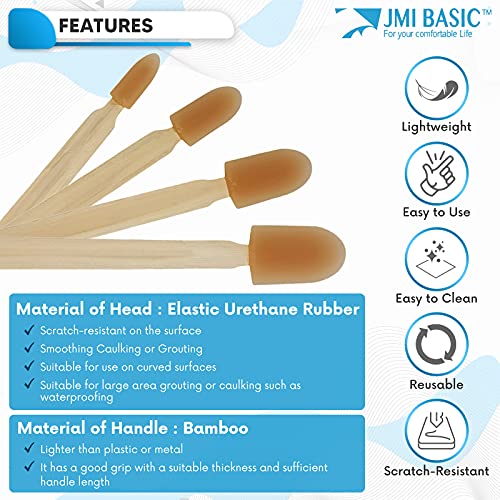 JMIBASIC Grout Caulk Finishing Tool - Assorted 4 Size Sets - Smooth Grout Sealant Silicone Caulking Tool - Rubber Spatula Spreader - Grout Sealer Applicator - Ergonomic Handle Grip (Wood)